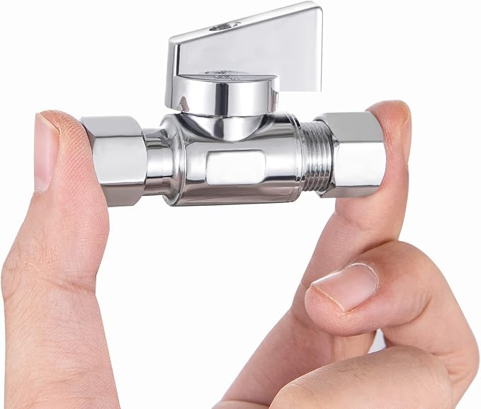 reezliy 2 Pack Chrome Brass 3/8" Comp FIP x 3/8 Inch Compression MIP Quarter Turn Water Straight Angle Stop (Add on) Valve for sink or toilet,water supply