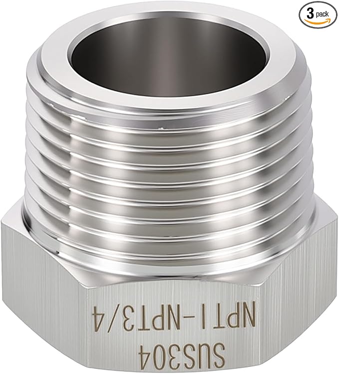 METALLIXITY 3PCS 1" Male NPT x 3/4" FeMale NPT Thread 304 Stainless Steel Hex Bushing Extension Tube Adapters Convert for Water Tub Spout/Shower