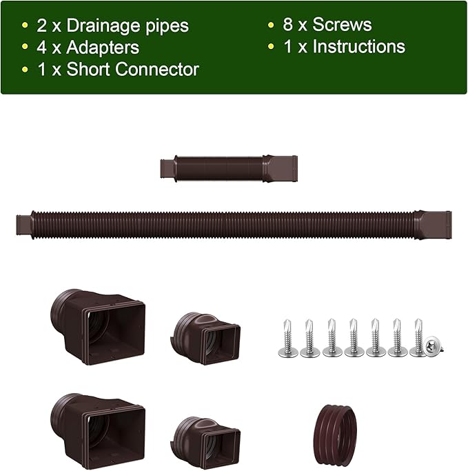 Rain Gutter Downspout Extensions, Downspout Extender for Rainwater Drainage Flexible, Extendable 58"+66" Down Spout Drain Extension Pipes (2 Pack, Brown)