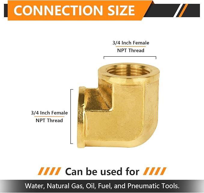 50-PCs HeSun Brass Pipe Fitting, 3/4" x 3/4" NPT Female 90-Degree Barstock Street Elbow