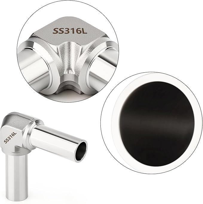 TAISHER 1PCS 316L Stainless Steel Weld 90 Degree Barstock Street Elbow, 1/4" OD x 1/4" OD 316L Stainless Pipe Fitting