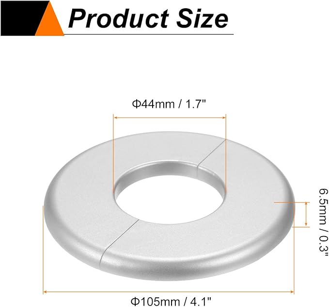 HARFINGTON 2pcs Wall Split Flange 44mm/1.7" Self-Adhesive Plumbing Cover Plates ABS Plastic Round Escutcheon Plate Buckle Design for Water Pipe Bathroom Kitchen Decoration, Silver Tone