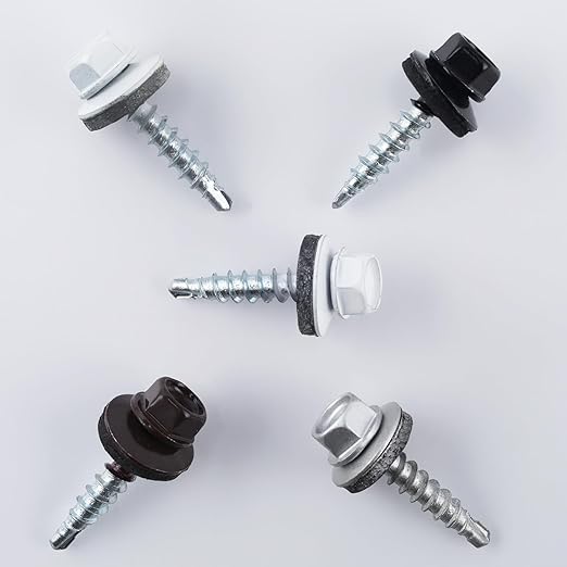 300pcs #10 x 1 White Hex Head Self-Drilling Metal Roofing Screws, EPDM Washer, Colored Head, Wood Screws, Sheet Metal Roof Screw with Hex Driver Bit