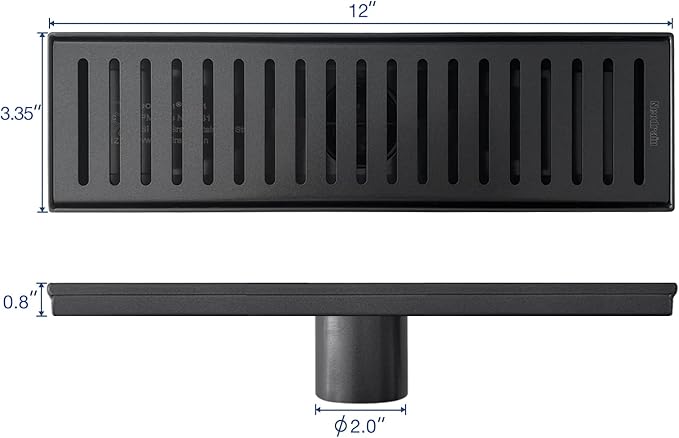 Neodrain Linear Shower Drain with Removable Grate, 12 Inch Matte Black, with Watermark&CUPC Certified, Includes Hair Strainer