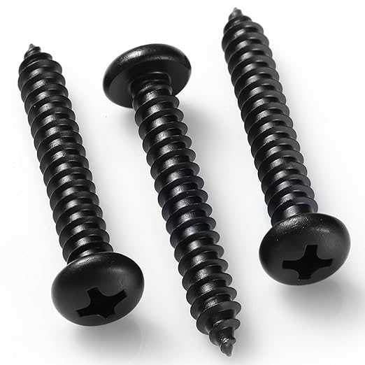 #12 x 1-1/2 Inch Pan Head Wood Screws, Phillips Drive, Black Oxide Stainless Steel 304 (18-8), Self Tapping for Wood, Sheet Metal Screws, 50 Pack
