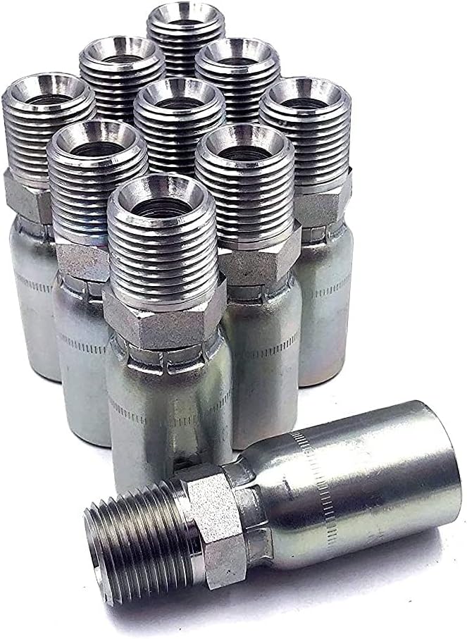 (10-Pack) MP-06-08 | 3/8" Hose x 1/2" NPTF Male Pipe Thread Hydraulic Hose End Crimp Fitting