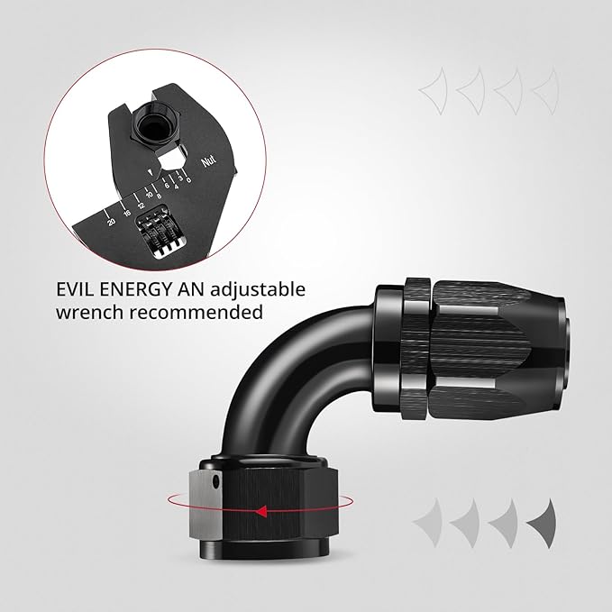 EVIL ENERGY 20AN Hose End Fitting 90 Degree Swivel for CPE Braided Hose Black 2PCS