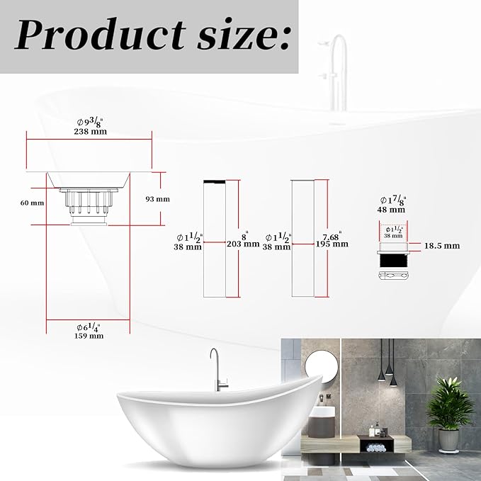 Freestanding Bathtub Rough-in Kit With Stainless Steel Tail Pipe and PVC Adapter Compatible with All Freestanding Bathtubs, Standard Bathtubs and Floor Mounted Bathtub - Fit 1-1/2" Bathtub Drains