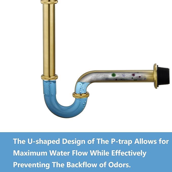 Brass P Trap Bathroom Sink : 1 1/4 Sink Trap with Adjustable Height - Brushed Gold Bottle P-Trap with Slip Joint Extension Tube - U-Shape Basin Sink Plumbing/Pipe Replacement Kit