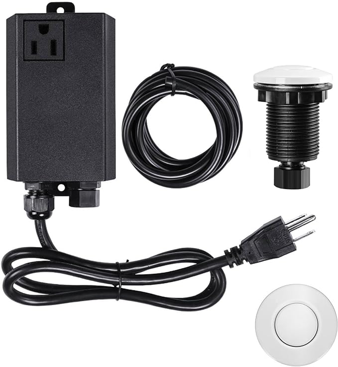 Garbage Disposal Air Switch Kit Single Outlet Sink Top Waste Disposal Short Stainless Steel White On/Off Air Button Food and Waste Disposals Part by Etoolcity