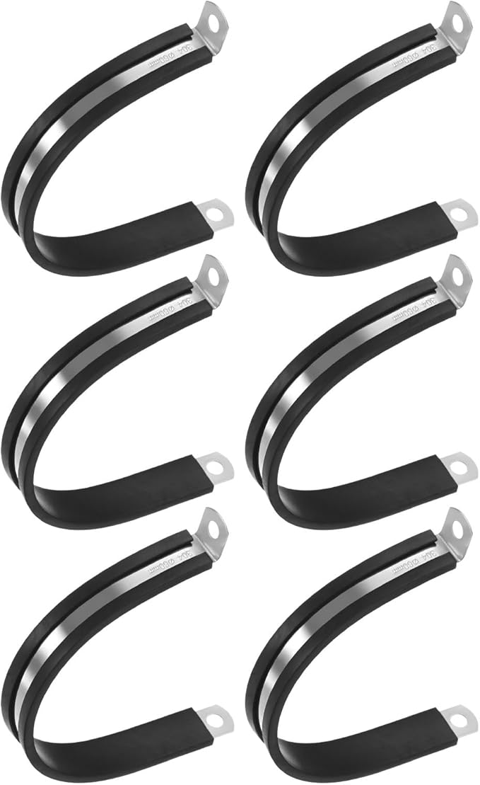 6-Pack Cable Clamps, 2-3/8 inch/ 60 mm 304 Stainless Steel Rubber Cushioned Insulated Cable Clamp R Shape Metal Holder for Tube/Wire/Pipe/Loop Installation