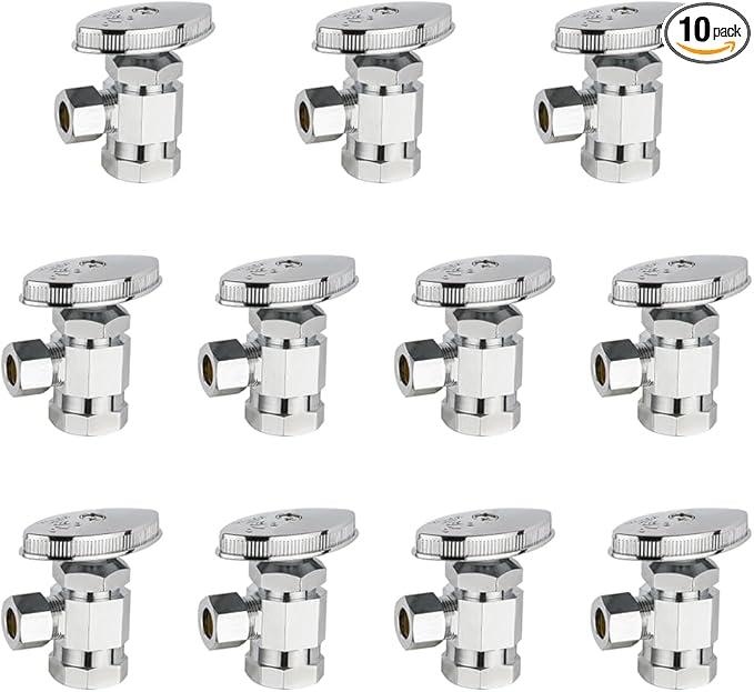 (Pack of 10) EFIELD Multi-Turn Angle Stop Valve 1/2" Fip Iron Pipe x 3/8" OD, LF Brass Chrome Plate, NSF/ANSI 61,(VALVE365-10PCS)