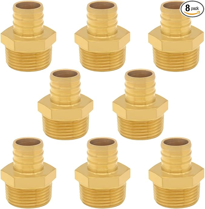 8PCS LF Brass 1/2 Inch PEX Barb to 1/2 NPT Male Straight Coupling Pipe Crimp Fitting