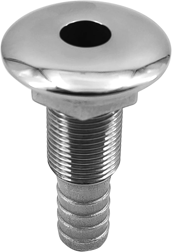 ISURE MARINE 1/2" Stainless Steel Thru-Hull ，Barbed Standard Length Straight Thru-Hull Fitting Boat Barbed Hose Thru Drain Connector