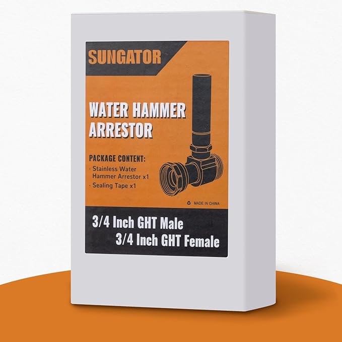 SUNGATOR 3/4 Inch Washer Water Hammer Arrestor, 3/4" GHT Male x 3/4" GHT Female Washing Machine Water Hammer Arrestor for Laundry Line, Stop Hose Shock, 1 Sealing Tape Include
