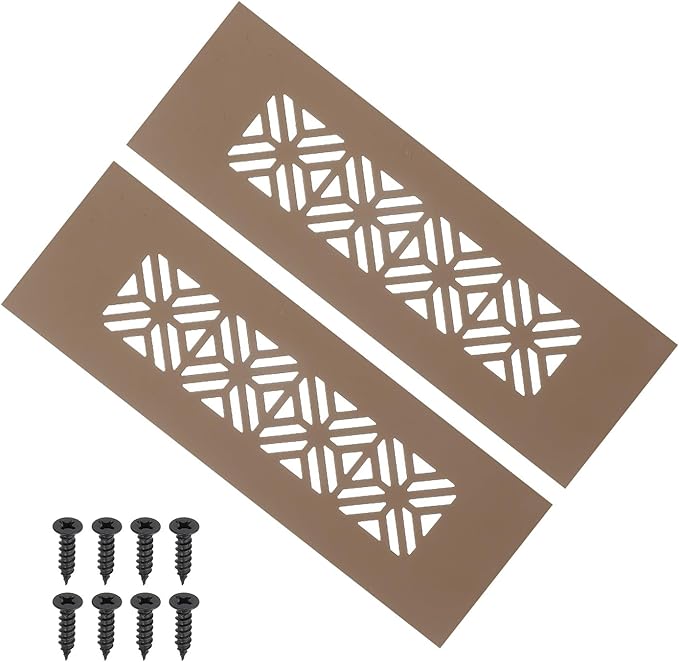PATIKIL 6 x 2 Inch Door Air Vent Cover, 2 Pcs Heavy Duty Aluminum Grille Ventilation Cover Louvered with Mounting Screws for Cabinet Wardrobe Door, Brown
