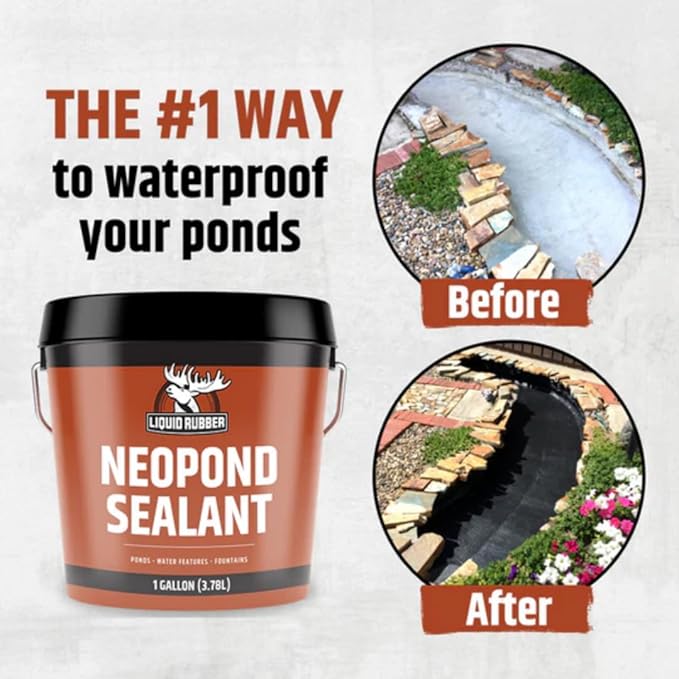 Liquid Rubber NeoPond Waterproof Pond Sealant - Fish and Plant Safe Waterproofing Membrane Sealer for Ponds and Water Features, Black, 5 Gallon