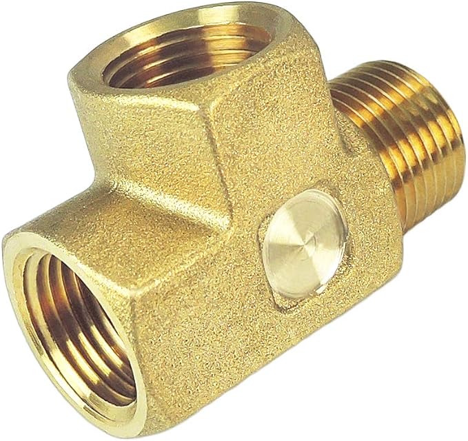Nigo Brass Pipe Fitting - Tee, 3-Way with NPT Female & Male Connectors, 1 x 3/8" x 3/8" x 3/8"
