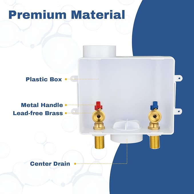 2-Pack GUOFIS Washing Machine Outlet Box,1/2 Inch Sweat MIP Inlet x 3/4 Inch MHT Outlet, Laundry Washer Box (Center Drain)