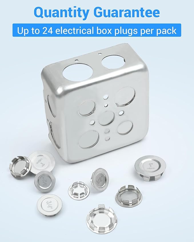 24 Pcs 3/4 inch Knockout Seal Electrical Box Knockout Plugs Removable Seals for Conduit Pipe Assorted Sizes to Fit Unused Electrical Box Openings