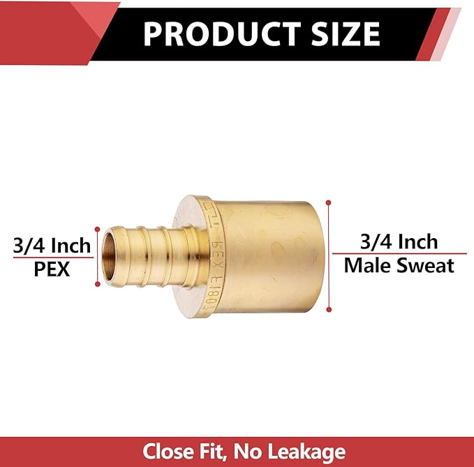 (Pack of 10) EFIELD Barb Crimp Pex 3/4" x 3/4" Male Sweat Copper Adapter (Inside Copper Tube) Brass Fittings., ASTM F1807,(PEX1807117)