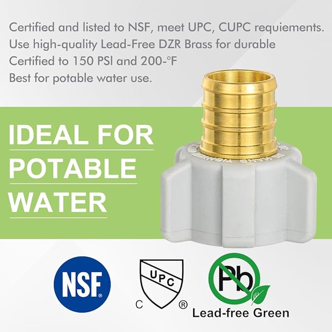 10 Pack ORIANSE Female NPT Swivel Adapter, PEX 3/4" x 1/2" NPSM Female Threaded Brass Barb PEX Fittings, Full Port for pex pipes, NSF/ANSI 61 NSF 372 Certificate, ASTM F1807 Certified