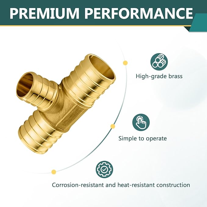 20-Pack PEX Fittings Niikappu 1"x1"x3/4" Pex Tee, Brass Crimp Pipe Fittings for PEX Pipes, ASTM F1807