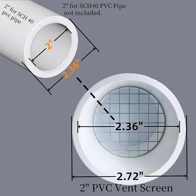 PVC Vent Cap 1 pcs for 2" Schedule 40,PVC Termination Cap,Vent Cover Screen,Round Furnace PVC Pipe Stainless Steel Roof Vent Cap,Installation not Required That PVC Elbow,or Coupling