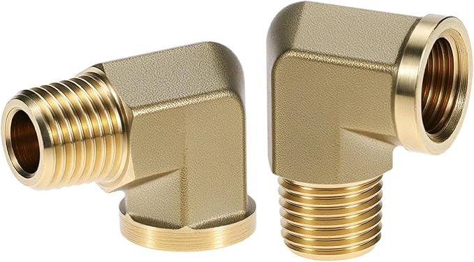 QWORK 90 Degree Brass Street Elbow, 2 Pack 1/4" NPT Male x 1/4" NPT Female Forged Fitting, High-Temperature Brass Connector, NPT Pipe Fittings