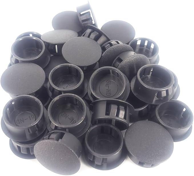 Hole Plugs 3/4" Plastic Flush Type Hole Plugs for Hole Snap in Locking Hole Tube Screw Caps Drilling Cover Plugs Fastener Covers for Kitchen Cabinet Furniture Black 30 Pack - Black