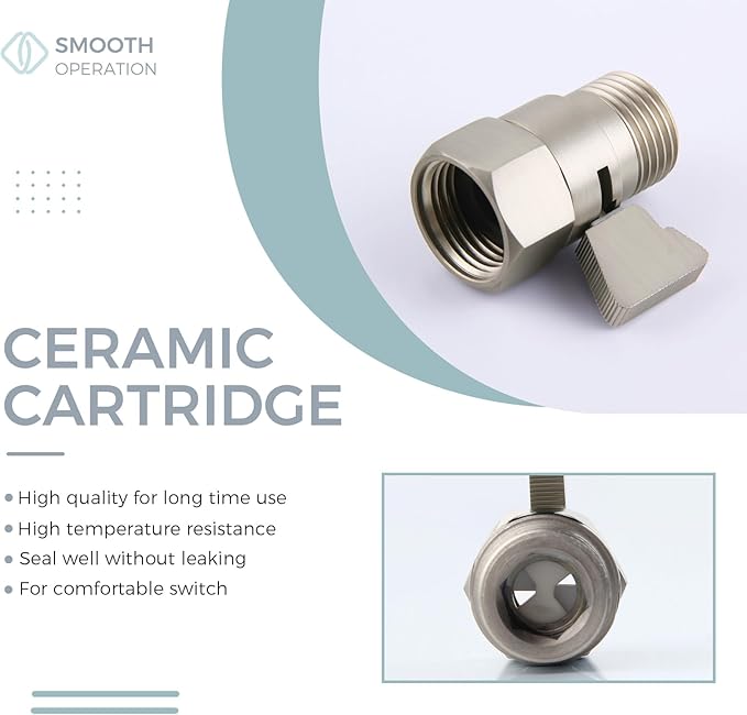 Shower Head Shut off Valve, Brass Water Flow Restrictor with Lever Handle, Brushed Nickel
