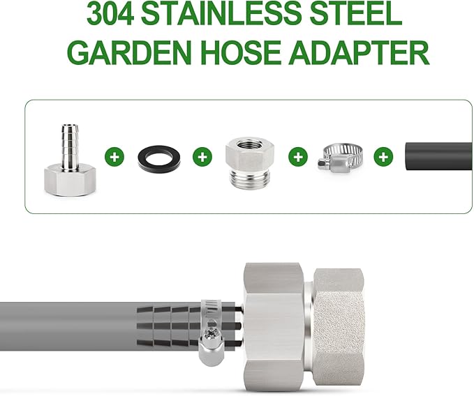 TAISHER 5PCS 304 Stainless Steel Garden Hose Adapter, Hex Bushing 3/4" GHT Male x 3/8" NPT Female Garden Hose Connector