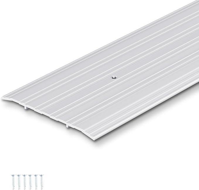Tandefio 1 Pcs 6 x 1/4 x 48 Inches Door Saddle Threshold for Doorway Interior Sturdy Aluminum Commercial Fluted Saddle Door Threshold Durable and Sleek Doorway Entryway Access Draft Protection, Silver
