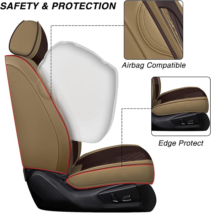 Car Seat Covers for Jaguar E-PACE 2018-2024,Breathable Nappa Leather Car Seat Protector,Full Seat Cover with Pillow Automotive Seat Cushion with Airbag Compatible(5 Seats,Beige-Brown)