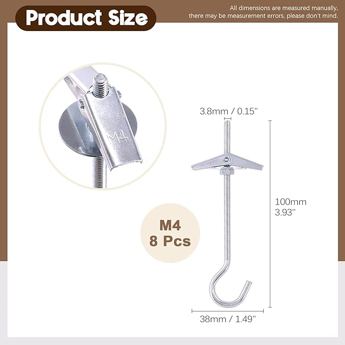 32Pcs M4×75 Heavy Duty Carbon Steel Ceiling Hooks Spring Toggle Wing Bolts Wall Fixing Ceiling Hooks Pothook Wall Fixing Anchors Ceiling for Hanging Plants