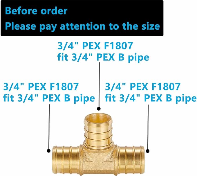 (10 Pack) Lidertik 3/4 Pex Tee Brass Tubing T Crimp Pipe Pex Fittings 3/4 Inch