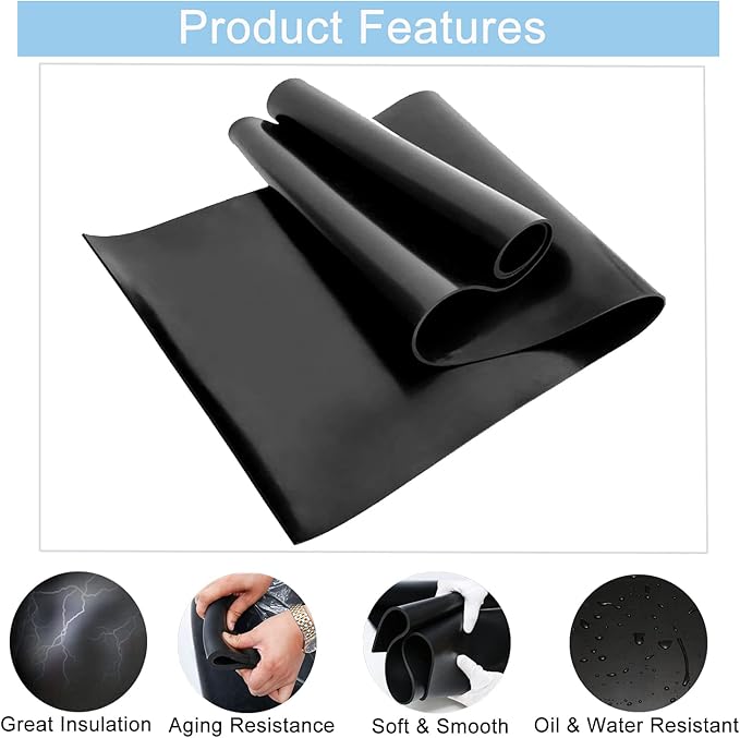 Nisorpa 3.3x9.8 ft 1/8'' Thick Neoprene Rubber Rolls, Solid Rubber Sheet Silicone Rubber Roll Insulated Roll Heatproof Oil Resistance for DIY Gasket/Material Sealing/Garage Floor Mat/Shock