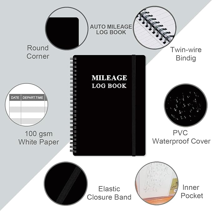 Mileage Log Book - Vehicle Maintenance Log Book, Mileage Log Book for Business, Track Mileage, Expenses, Gas Consumption, Lubrication, Repairs & Accessories, 5.8" x 8.3",Black