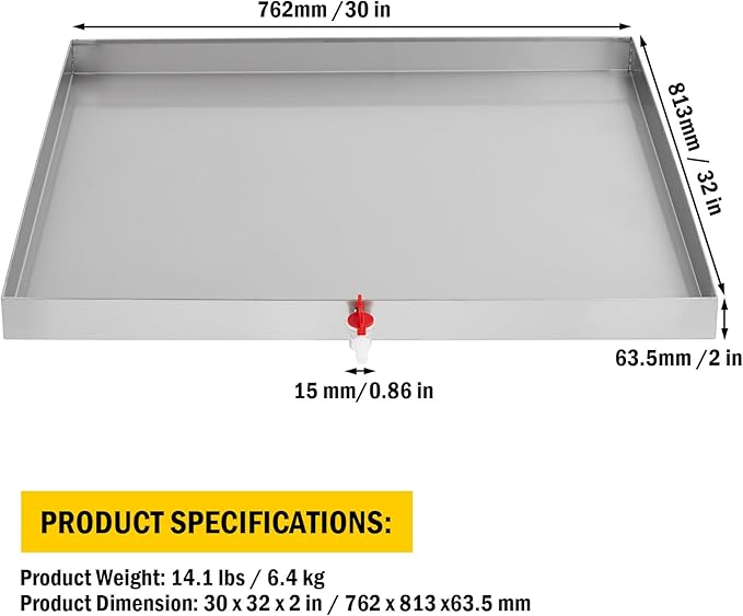 32" x 30" Washing Machine Drain Pan with Drain Hole & Hose Adapter, 304 Stainless Steel Heavy Duty Washer Drip Tray with 4 Anti-Vibration Feet for Compact Washers