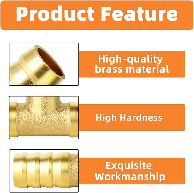 GASHER 20 Pieces Brass Hose Barb Tee, 3-Way Tee Hose Fitting (1/4" x 1/4" x 1/4" Hose Barb)