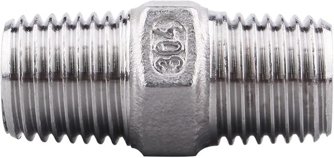 Hex Nipple 1/4 Inch Male NPT - DERPIPE Stainless Steel 304 Threaded Pipe Fitting for Brew Kit, Home Piping Application(Pack of 5)