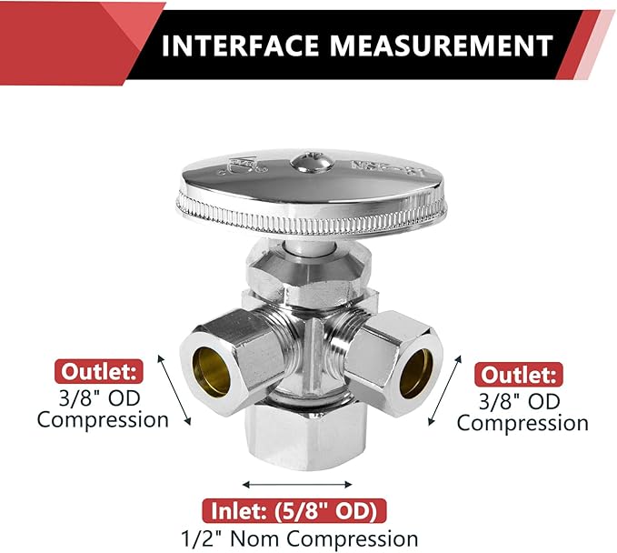 (Pack of 10) EFIELD Dual Compression Outlet Angle Stop Valve, Multi-Turn, 1/2" NOM (5/8" OD x 3/8" x 3/8") Chrome Plated,(VALVE060-10PCS)