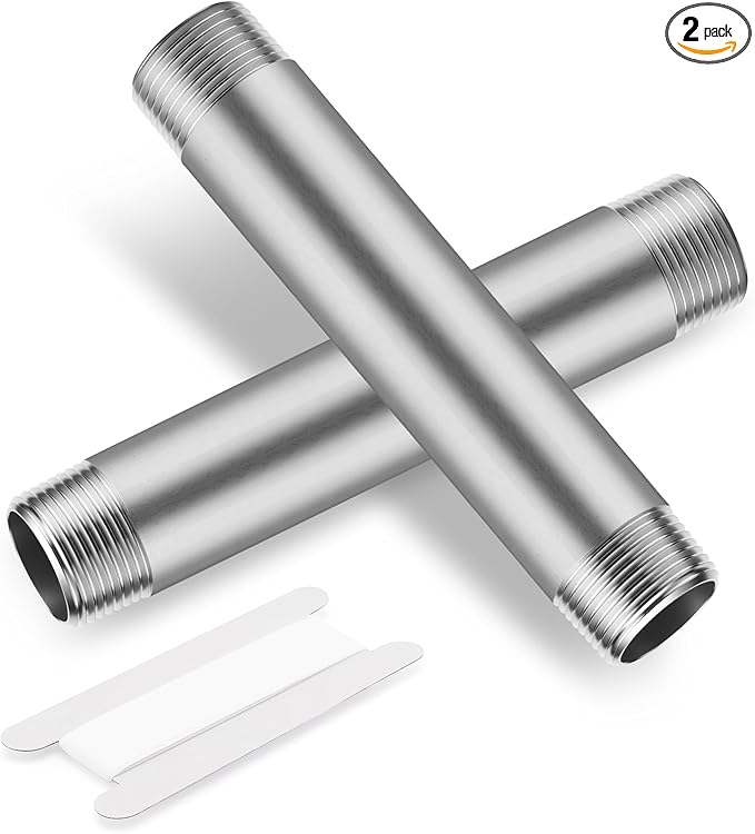 3/8"x4" 304 Stainless Steel Pipe, 3/8" NPT x 3/8" NPT Male Threaded Nipple, SCH40 Heavy Duty Pre-Cut Steel Pipe for Plumbing Gas, Hydraulic, and Industrial Applications(4",2 Piece)