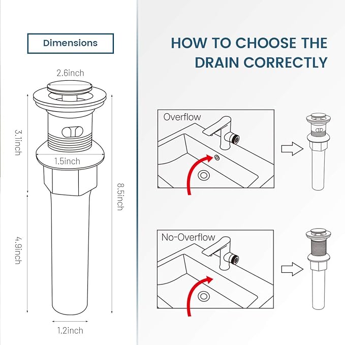 Vessel Sink Drain, Bathroom Faucet Vessel Sink Pop Up Drain Stopper, Built-In Anti-Clogging Strainer, Brushed Nickel with Overflow,Fits Standard American Drain Hole(1-1/2" to 1-3/4") R086J-BN