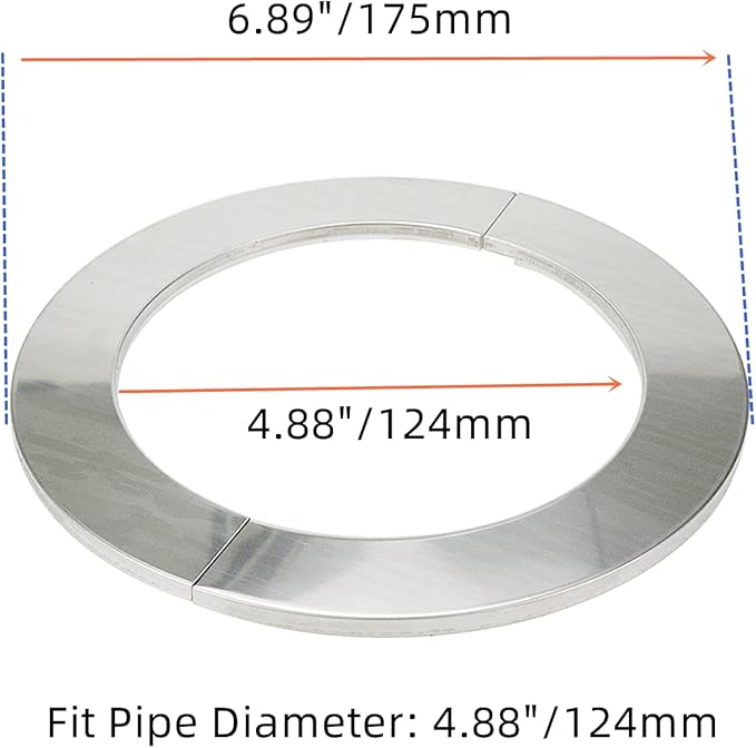 Wall Split Flange, Stainless Steel Round Escutcheon Plate for 4.88"/124mm Diameter Pipe, Pack of 2