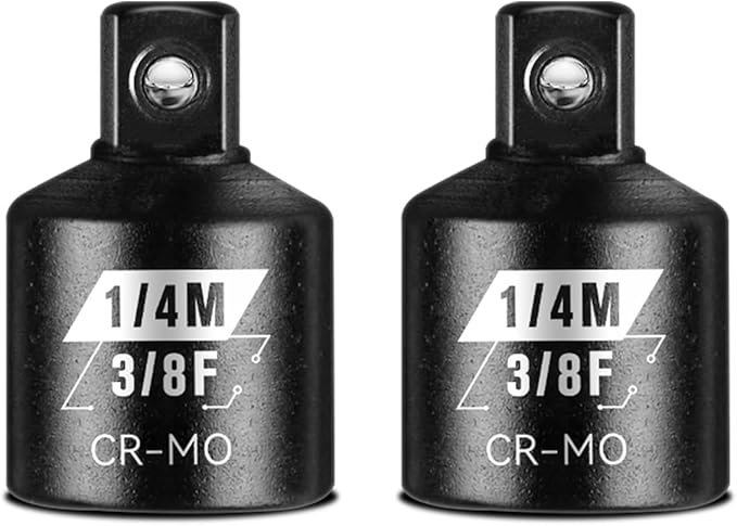BLACKROBOT 2 Piece 3/8”F To 1/4”M Impact Socket Adapter Set,SAE Drive Cr-Mo Steel Exceeds ANSI Standards,Square Drive Reducer for Impact Driver Wrench