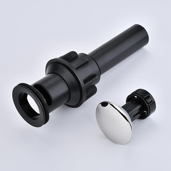 Bathroom Sink Drain with Overflow: Chrome+Black Bathroom Sink Drain Stopper for Bathroom Vanity Vessel Sink, Pop-up Sink Drain with Hair Catcher Anti-Clogging Strainer