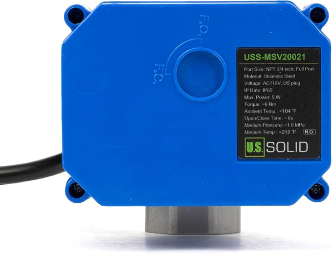 U.S. Solid 3/4" Motorized Ball Valve with US Plug 110VAC Stainless Steel Electrical Ball Valve,Auto Return, Normally Open