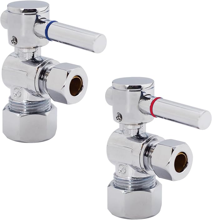 Westbrass R105BL-2-26 1/4-Turn Lever Handle Angle Stop Shut Off Valve, 5/8" OD x 3/8" OD, Polished Chrome (2-Pack)
