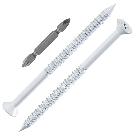 WenSilon(100 PCS) 3/16" x3-3/4 White Concrete Screw Anchor White Flat Head for Anchoring to Masonry, Block or Brick Stucco